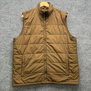 Lands End Mens Puffer Vest Brown Quilted Full Zip Thermolite Insulated Large